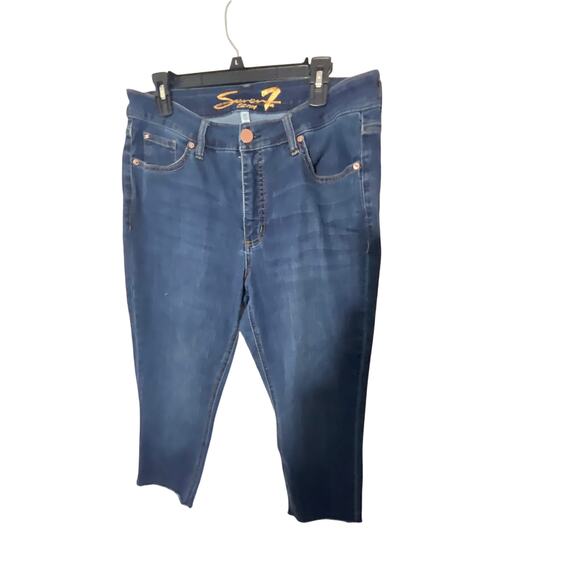 7 For All Mankind Dark Wash High Rise Slim Straight Women;s Casual Comfy Jeans - Picture 1 of 5